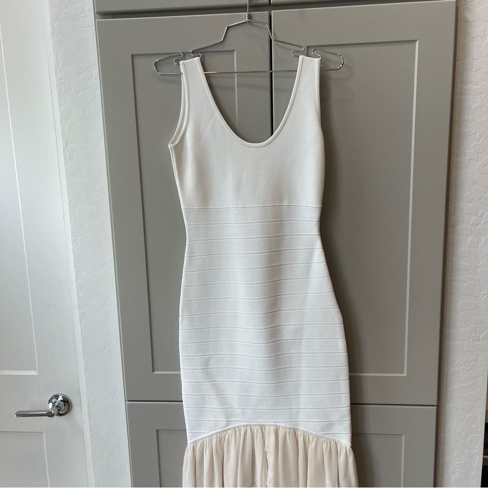 Herve Leger Paris White Bandage Silk Ruffle Trim Formal Cocktail Dress Small - Picture 6 of 11